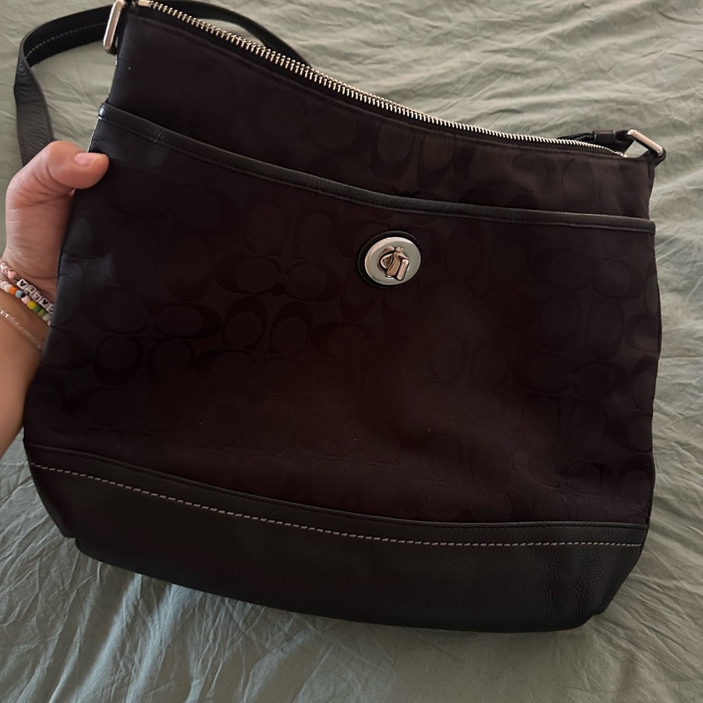 Coach Black Shoulder Bag with Leather Trim